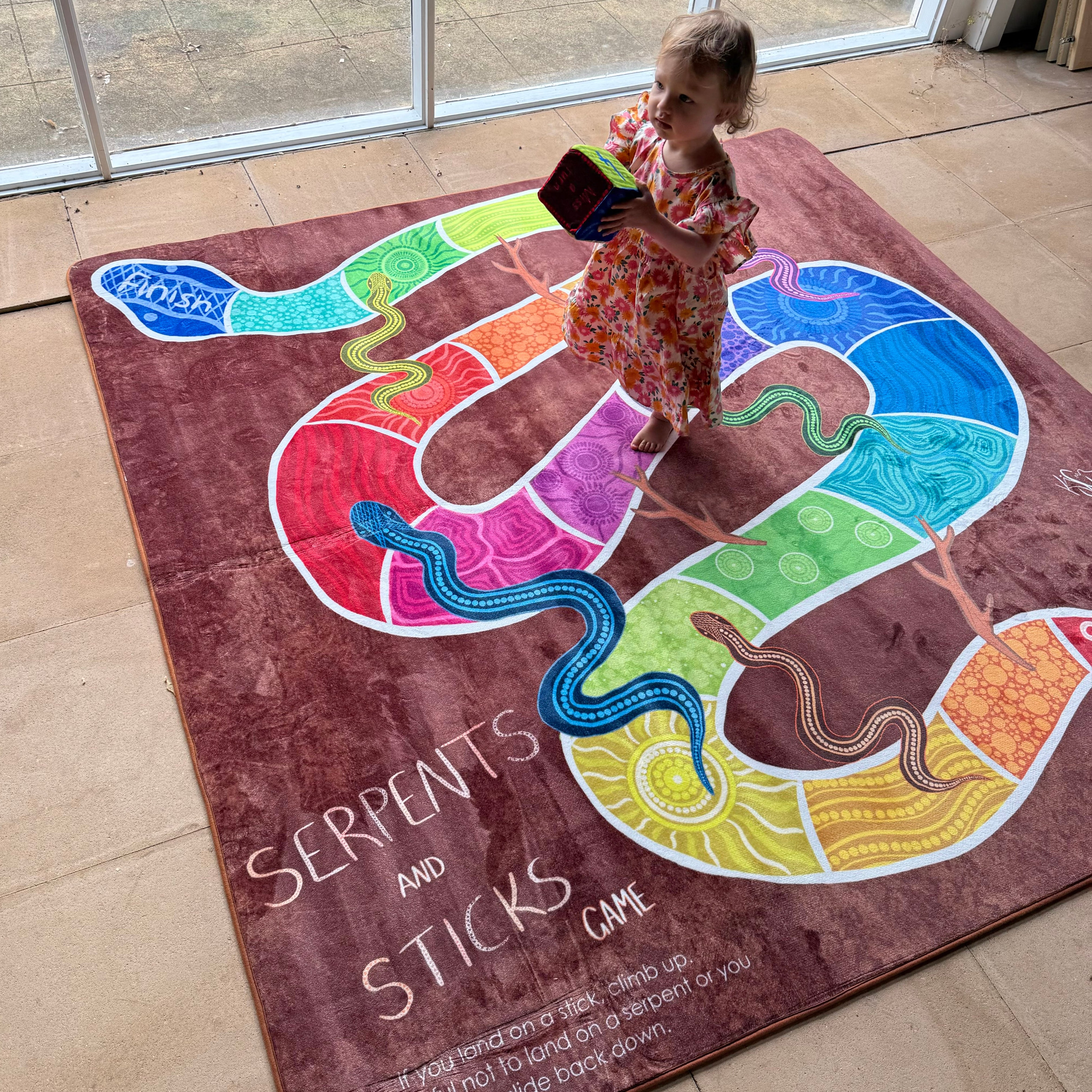 Serpents and Sticks Rug Game with soft Dice