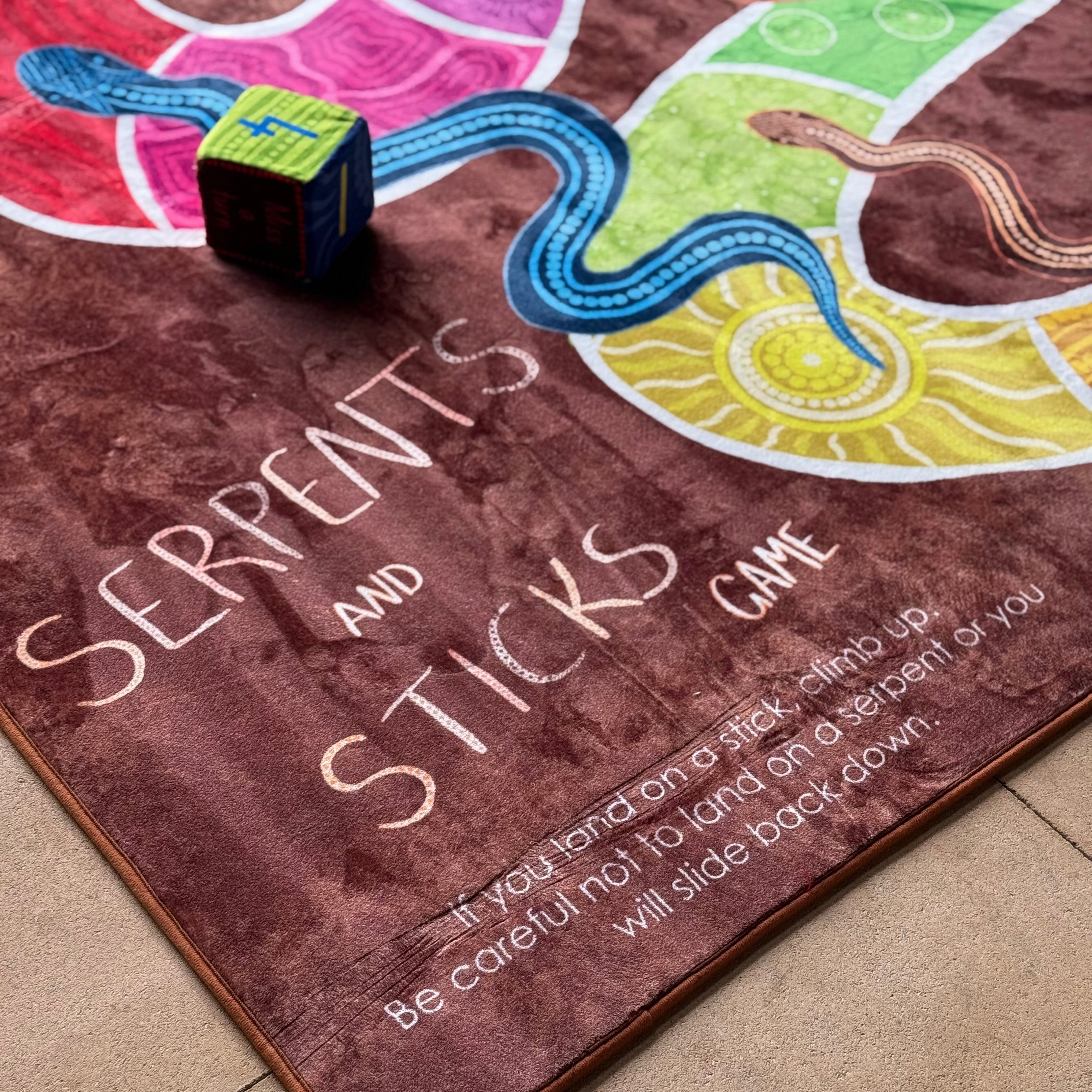 Serpents and Sticks Rug Game with soft Dice